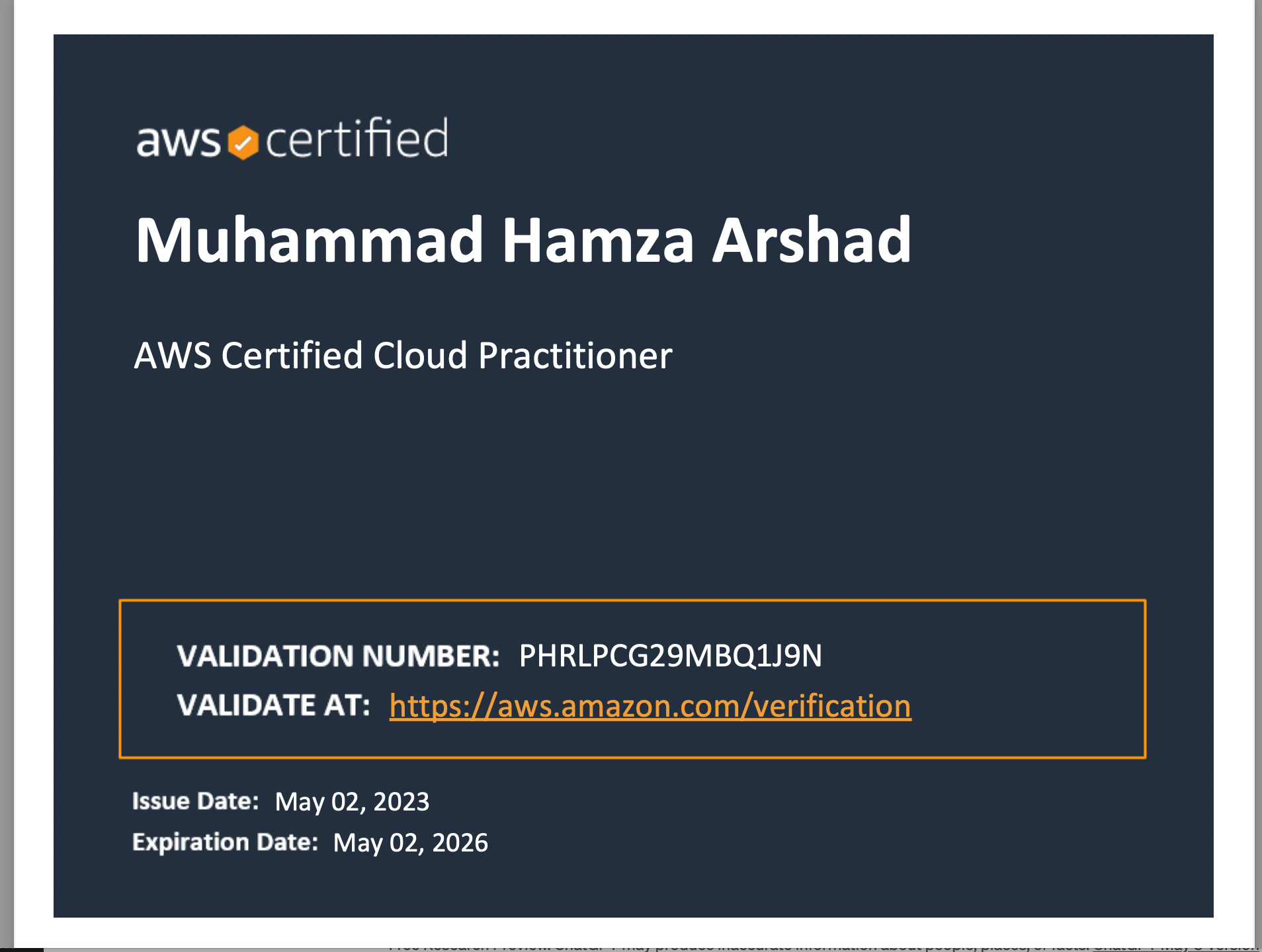 AWS Certified Cloud Practitioner certificate
